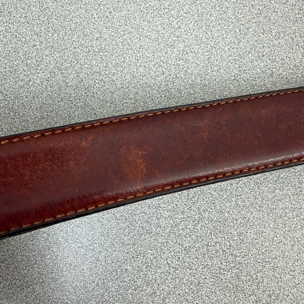 Vera Pelle Belt Mens 30 Brown Leather Stitched Edge Single Prong Buckle Casual